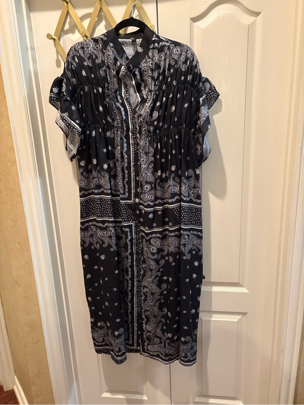 Beulah Black and White Paisley Midi Dress